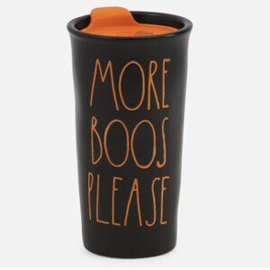 NEW Rae Dunn Halloween MORE BOOS PLEASE Travel Coffee Tumbler Matte Black Orange